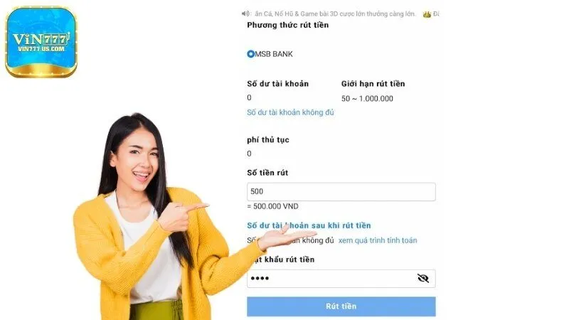 Điền số tiền cần rút & hoàn tất giao dịch