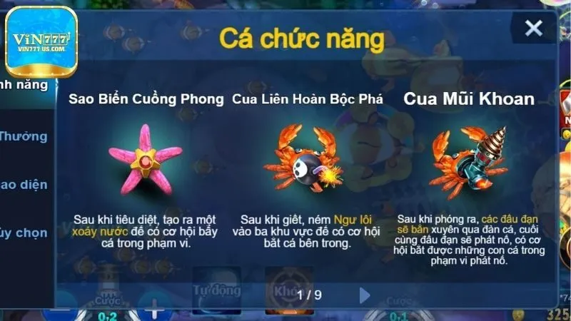 Tổng hợp các tính năng đặc biệt trong Bắn Cá Vui Vẻ Vin777
